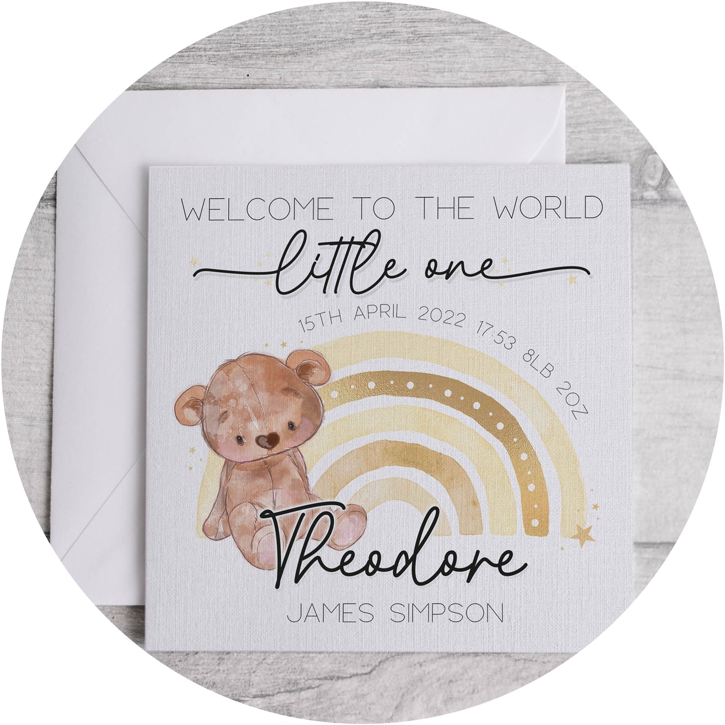 Neutral Rainbow Bear New Baby Card