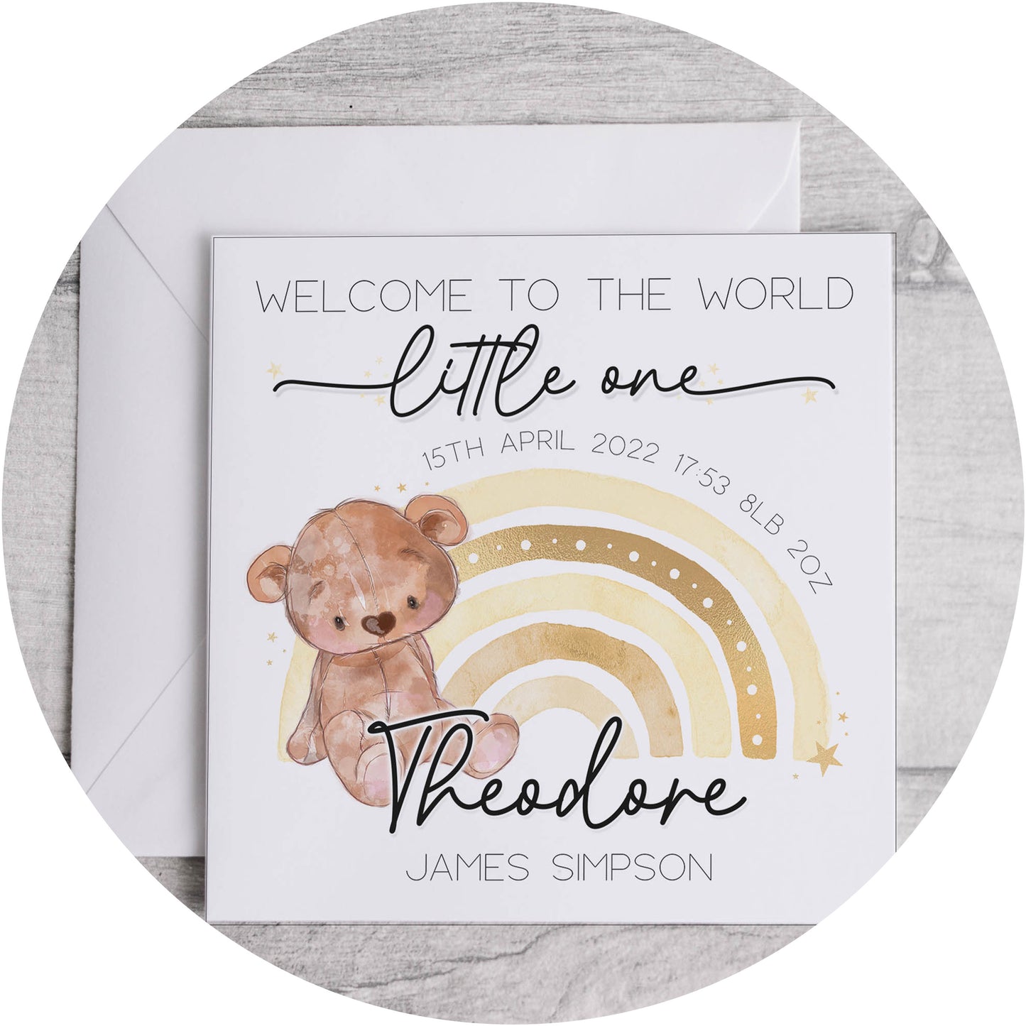 Neutral Rainbow Bear New Baby Card